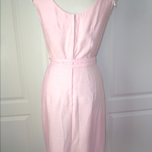 Vintage 60s Rene PINK Fitted Wiggle Dress BEADS Sm - Picture 5 of 16